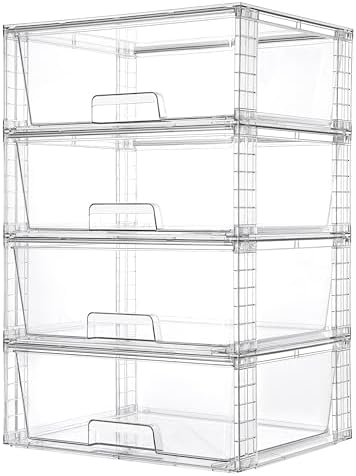 Vtopmart 4 Pack Large Clear Stackable Storage Drawers by Vtopmart