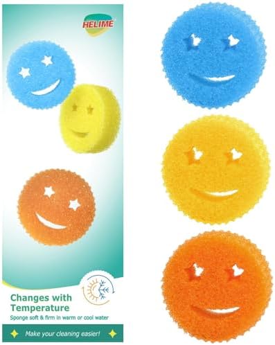 Dish Scrub Sponges, Non-Scratch Temperature Controlled Smiley Color Sponge by HELIME