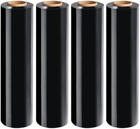 Black Stretch Wrap Roll, Heavy Duty 18in x 1500ft Shrink Film/Wrap, 4 Pack by Qiokhgi