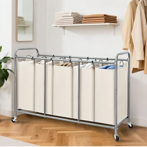 STORAGE MANIAC 5 Section Laundry Sorter, 5 Bins Rolling Separator Laundry Basket - Image 6