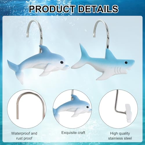 12-Piece Shark Shower Curtain Hooks - Image 4