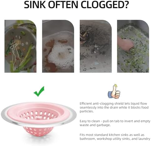 Silicone Strainer for Kitchen Sink, 2 Pack, Stainless Steel Reinforced - Image 3