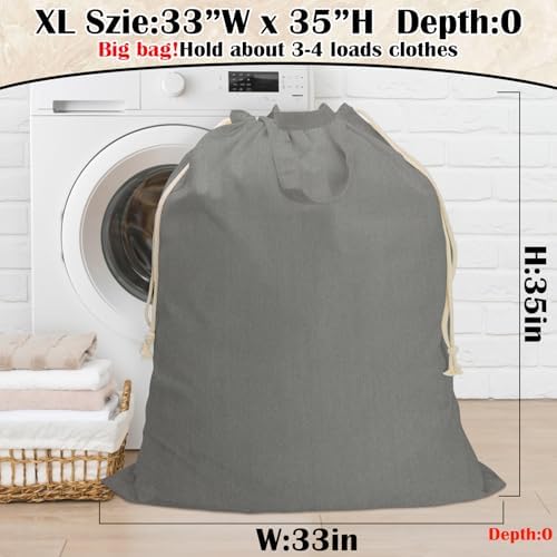 Canvas Laundry Bag 33"Wx 35"H, Extra Large Heavy Duty Hamper Liner, XL Grey - Image 2