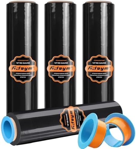 Black Plastic Stretch/Shrink Wrap Roll 18" x 1500' 4 Rolls by Adaym