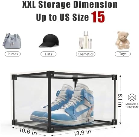 Magnetic Side Open Transparent Plastic Storage Shoe Box Clear Shoe Display Case - Image 2