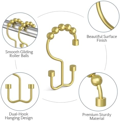 Bathway Gold Shower Curtain Hooks Ring, Rust Proof Metal Shower Hooks - Image 4