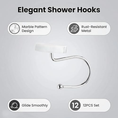 12 Pc Marble Shower Curtain Hooks Rustproof Resin Decorative Curtain Rings - Image 2