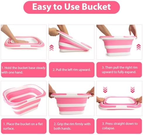 Collapsible Mop Bucket 4.2 Gallon-Pink White - Image 5