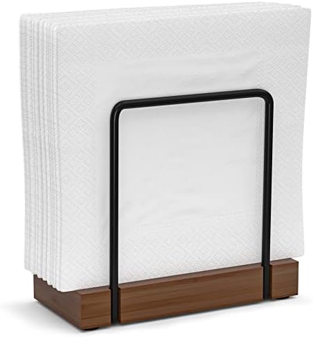 Wican Napkin Holder for Table, Bamboo Iron Standing Napkin Dispenser by Wican