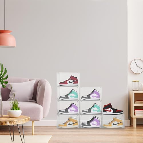 Large Clear Plastic Stackable Shoe Boxes 8-Pack, Drop Side Shoe Organizers - Image 5