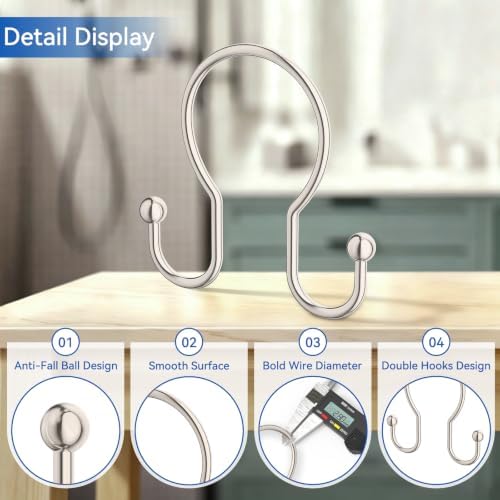 OEH Shower Curtain Hooks, Metal Shower Curtain Hangers, Double Hook Shower - Image 4