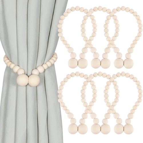 KLOGTSIND Magnetic Curtain Tiebacks, 6 Pack Wood Bead Curtain Holdbacks by KLOGTSINDDirect