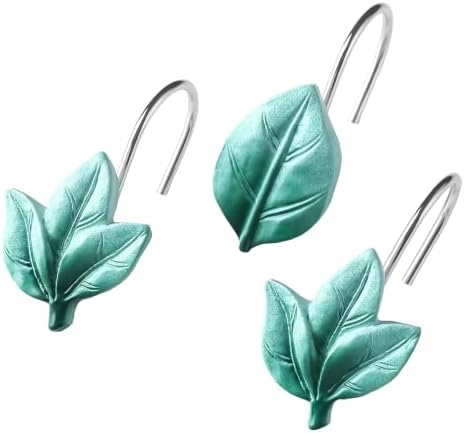 Teal Plant Leaf Shower Curtain Hooks, Eucalyptus Bathroom Decor by Gibelle