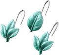 Teal Plant Leaf Shower Curtain Hooks, Eucalyptus Bathroom Decor by Gibelle