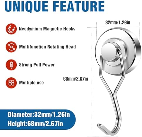 E BAVITE Swivel Swing Magnetic Hook 120LBS Heavy Duty Magnet Hook 10 Pack - Image 2