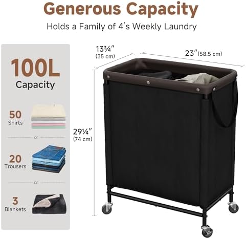StorageWorks 2 Section Laundry Hamper, 100L Black Sorter Cart - Image 2