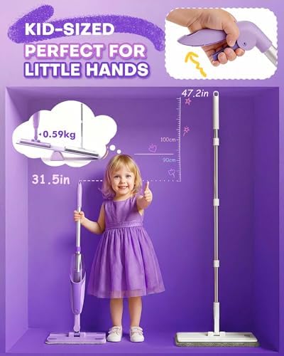 Purple Mini Spray Mop for Toddler-Montessori Cleaning Toy that Real Spray Water - Image 2