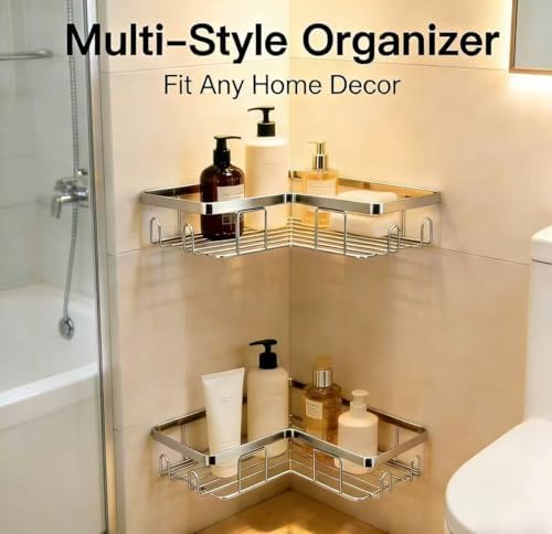 Shower Caddy 2 Pack, Stainless Steel No Drilling Adhesive Bathroom Organizer - Image 3
