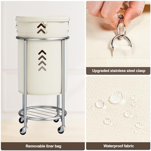 ELYKEN Laundry Basket with Wheels, Round Rolling Laundry Hamper - Image 5