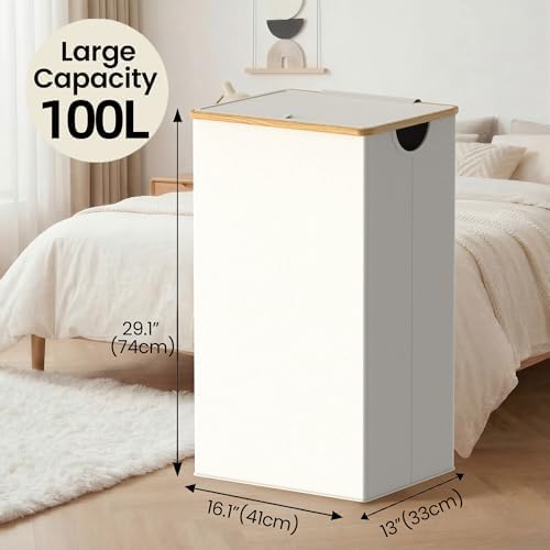 efluky Laundry Basket with Lid and Removable Bag, 100L Tall Laundry Hamper with - Image 3