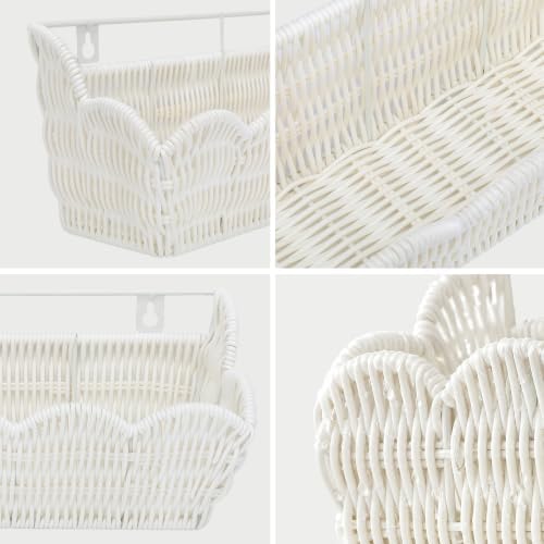 2 Pack Adhesive Plastic Wicker Hanging Storage Basket Scalloped Edge - Image 6
