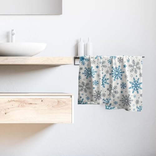 Winter Snowflake Hand Bath Towels Xmas Blue Silver Snowflakes 2 Pcs Christma - Image 6