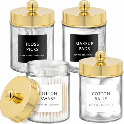 Amolliar Glass Apothecary Jars Qtip Holder w/Plastic Lids by Amolliar