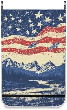 July 4th Flags Mountains Blue Door Hanging Laundry Hamper Bag - Image 2
