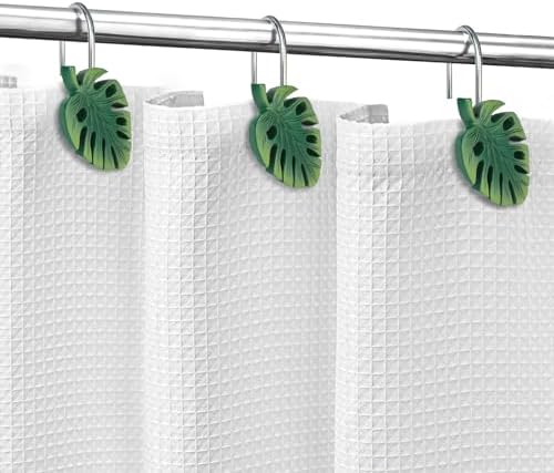 Tropical Leaf Decorative Shower Curtain Hooks Green Botanical Shower Curtain - Image 5