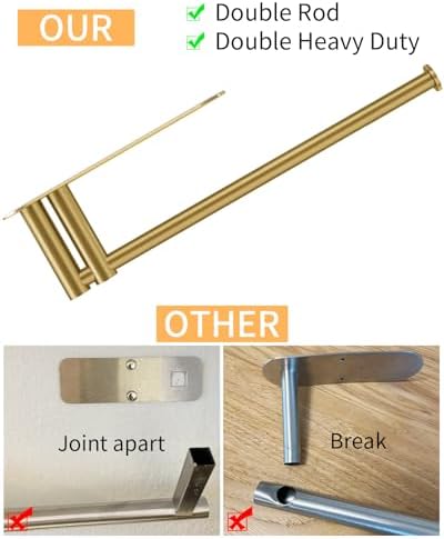 STWWO Under Cabinet Paper Towel Holder, Self Adhesive Paper Towel Rack Gold - Image 3