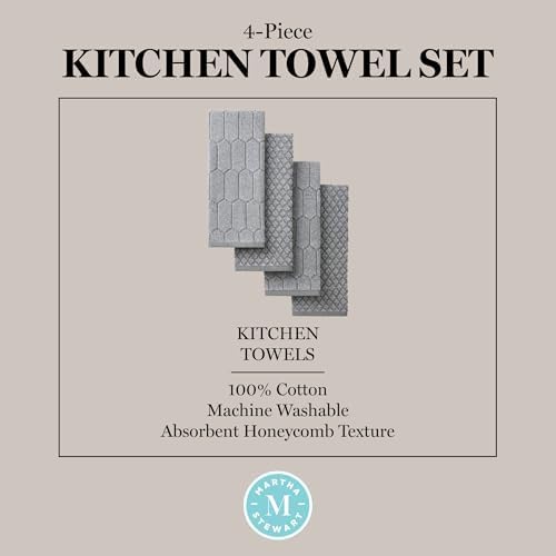 Martha Stewart Honeycomb Chambray Textured Kitchen Towel 4-Pack Set, 100% Cotton - Image 5