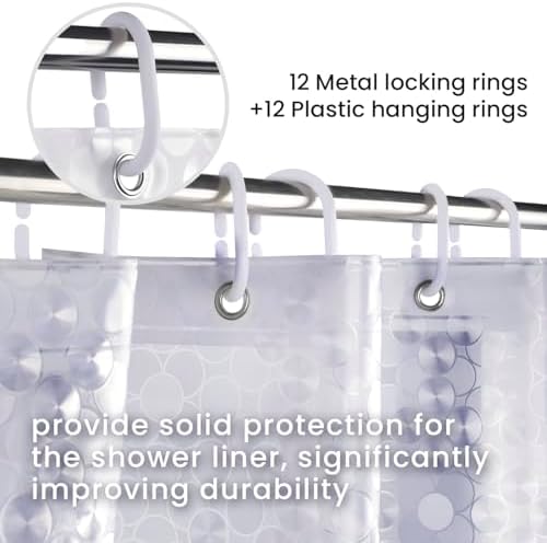 LiBa Shower Curtain Liner PEVA Waterproof, 72x72 Clear Bubbles 12 Rings - Image 6
