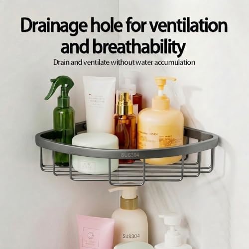 Corner Shower Caddy, 201 Stainless Steel Bathroom Shelf Organizer, Wall Mounted - Image 4
