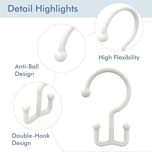 Bathway White Plastic Double Shower Curtain Hooks, 12 Bathroom Shower Rings - Image 5