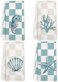 Coastal Beach Kitchen Towels and Dishcloths Set of 4, Preppy Beachy Seahorse by HFXHANGD