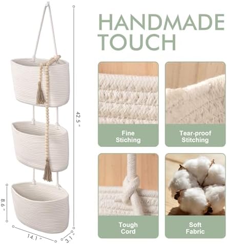 Wall Hanging Rope Baskets 3-Tier Boho Organizers - Image 3