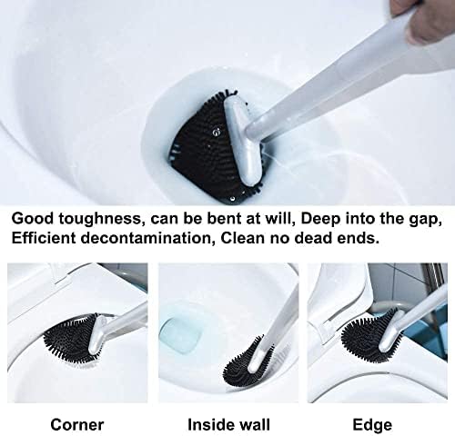 Sellemer Silicone Toilet Brush, Ventilation Slots Base Holder 2 Pack Silver - Image 3