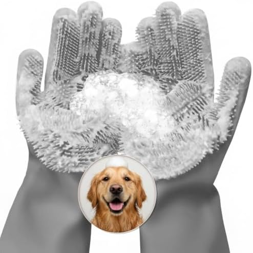 Cat and Dog Washing Gloves, 1 Pair, 11.6 in, Soft Silicone by RZleticc