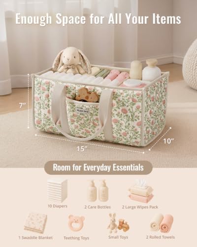 Blissful Diary Floral Diaper Caddy Organizer, Storage Basket, Tulip Garden - Image 4