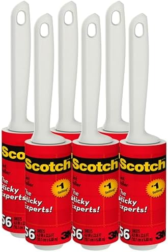Scotch Lint Roller, 6 Pack, 56 Easy Tear Sheets Each, 4 in x 22.6 ft, Adhesive by Unknown