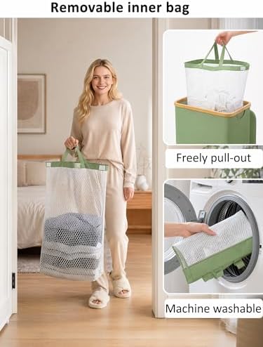 IEGrow Laundry Hamper with Lid, 110L Laundry Basket with Mesh Bags - Image 4
