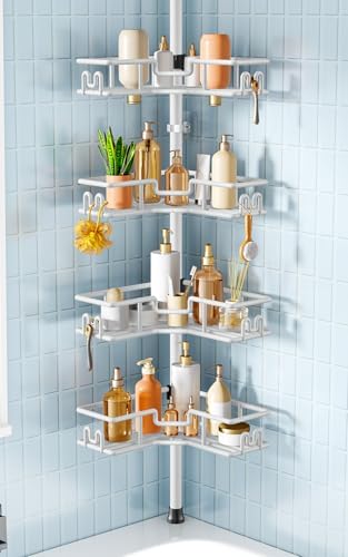 HAMITOR Corner Shower Organizer, 4-Tier Tension Pole Caddy by HAMITOR