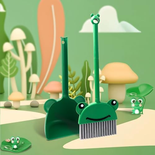 Children's Small Broom Dustpan Set Green Frog Mini Household Cleaning and - Image 2