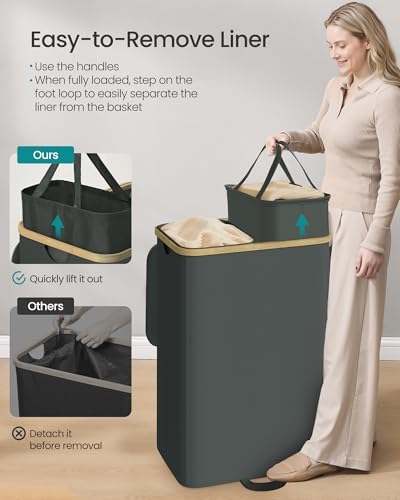 SONGMICS Laundry Hamper with Lid, 150L Laundry Basket，2 Compartments - Image 3