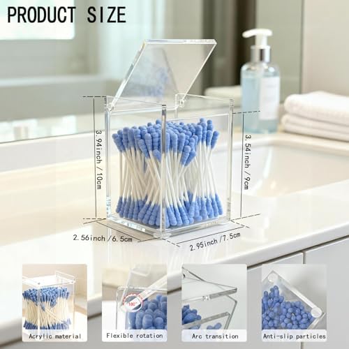 Clear Acrylic Qtip Holder with Lid, Cotton Balls Swab Organizer - Image 2