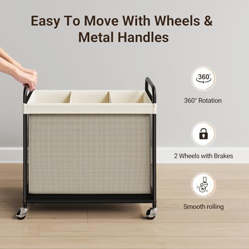 ELYKEN Laundry Hamper 3 Section, 120L Rolling Laundry Sorter - Image 5