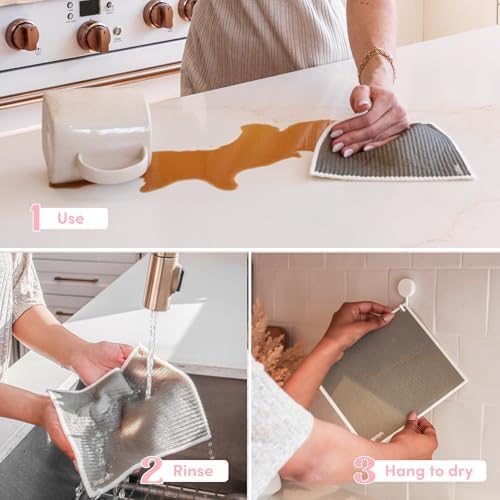 Papaya Swedish Dishcloths for Kitchen, 2 Reusable Paper Towels, 1 Hook - Image 4