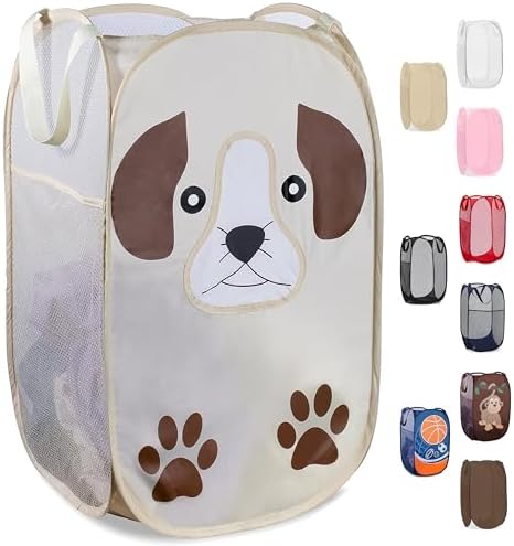 Pop Up Laundry Hamper, Cute Puppy 71L Collapsible Mesh Basket by Handy+Laundry