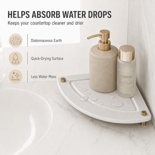 Corner Counter Shelf, Water Absorbing Stone Drying Tray Mat - Image 3
