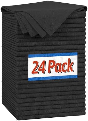 FIXSMITH Microfiber Cleaning Cloth, Shop Towels Bulk, 24 Pack Black Microfiber by FIXSMITH